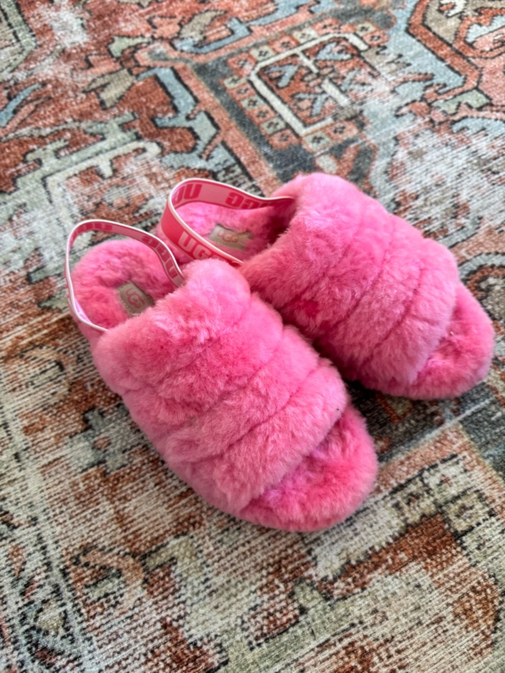 Pin Fluffy Slide Slippers with Elastic Back Strap